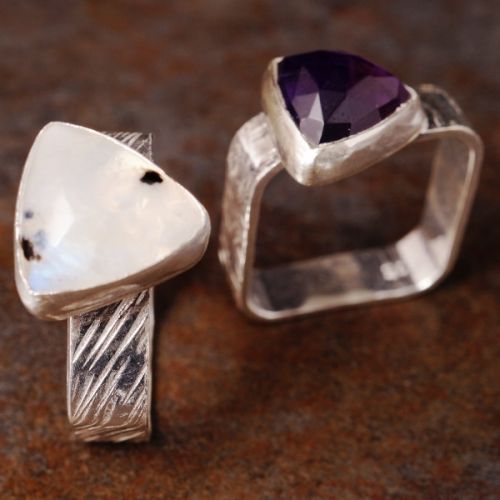 handcrafted geomteric sterling silver and healing crystal rings
